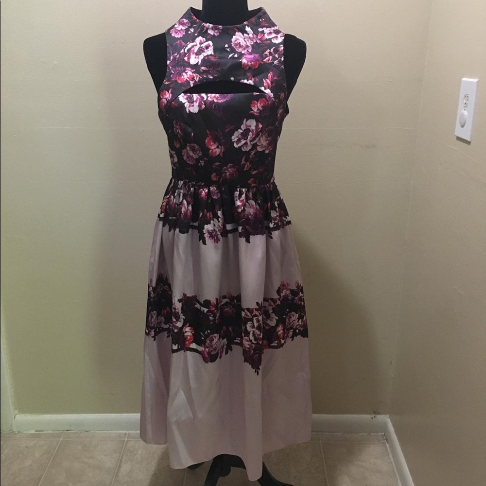 True Violet Sleeveless Black& Purple Floral Dress.